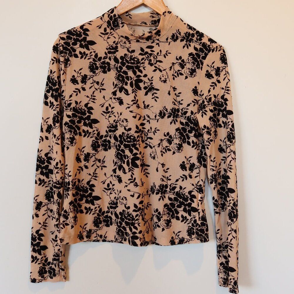 NWT Sweatyrocks mesh velvet burnout top beige black lace y2k romantic whimsy S